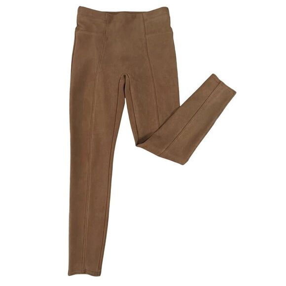 Spanx Size Medium Rich Caramel Brown Faux Suede Stretch Pant Shapewear Leggings - Picture 4 of 16